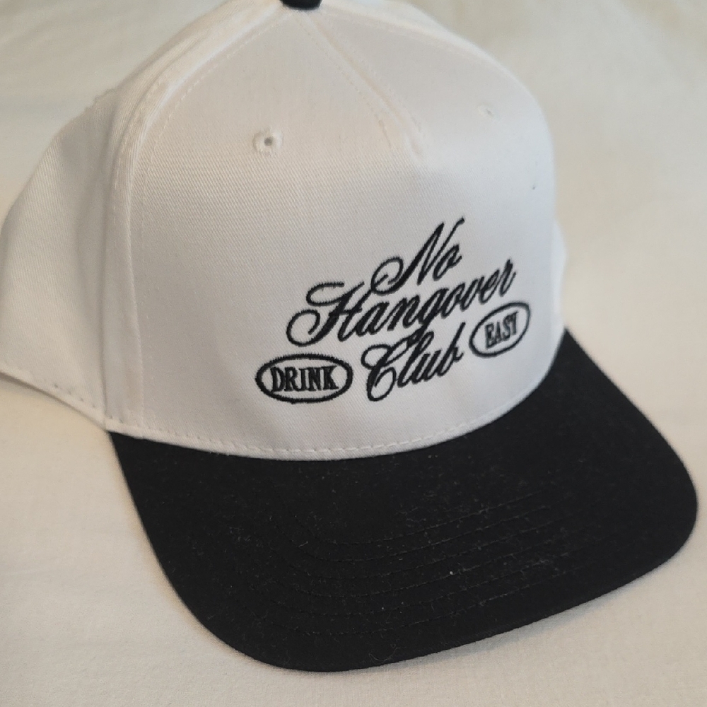Nowadays NO HANGOVER CLUB Flat Brim White Hat